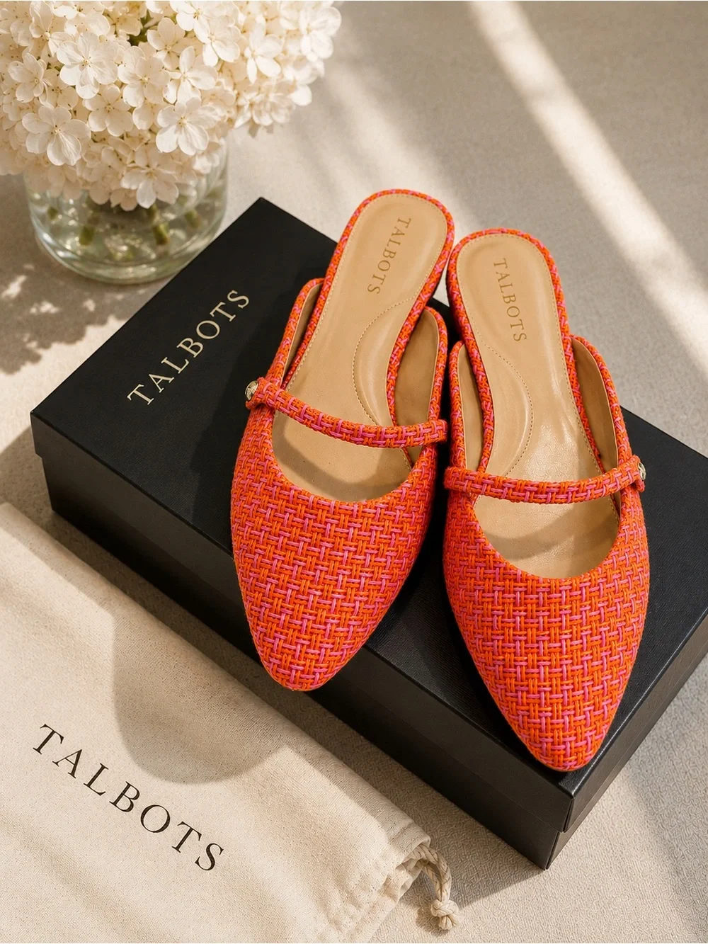 Talbots Orange and Pink Woven Mary Jane Mule